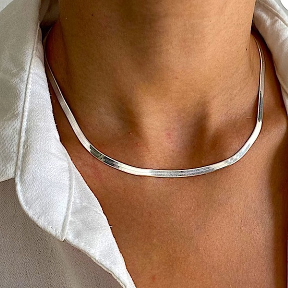 Sterling Silver Herringbone Flat Snake Necklace - Picture 1 of 15